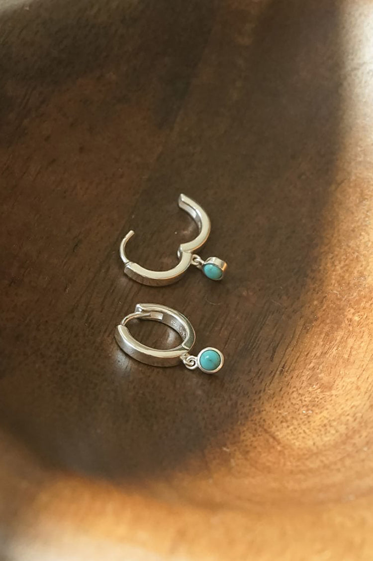 Daisy London Silver Turquoise Healing Huggie Hoop Earrings