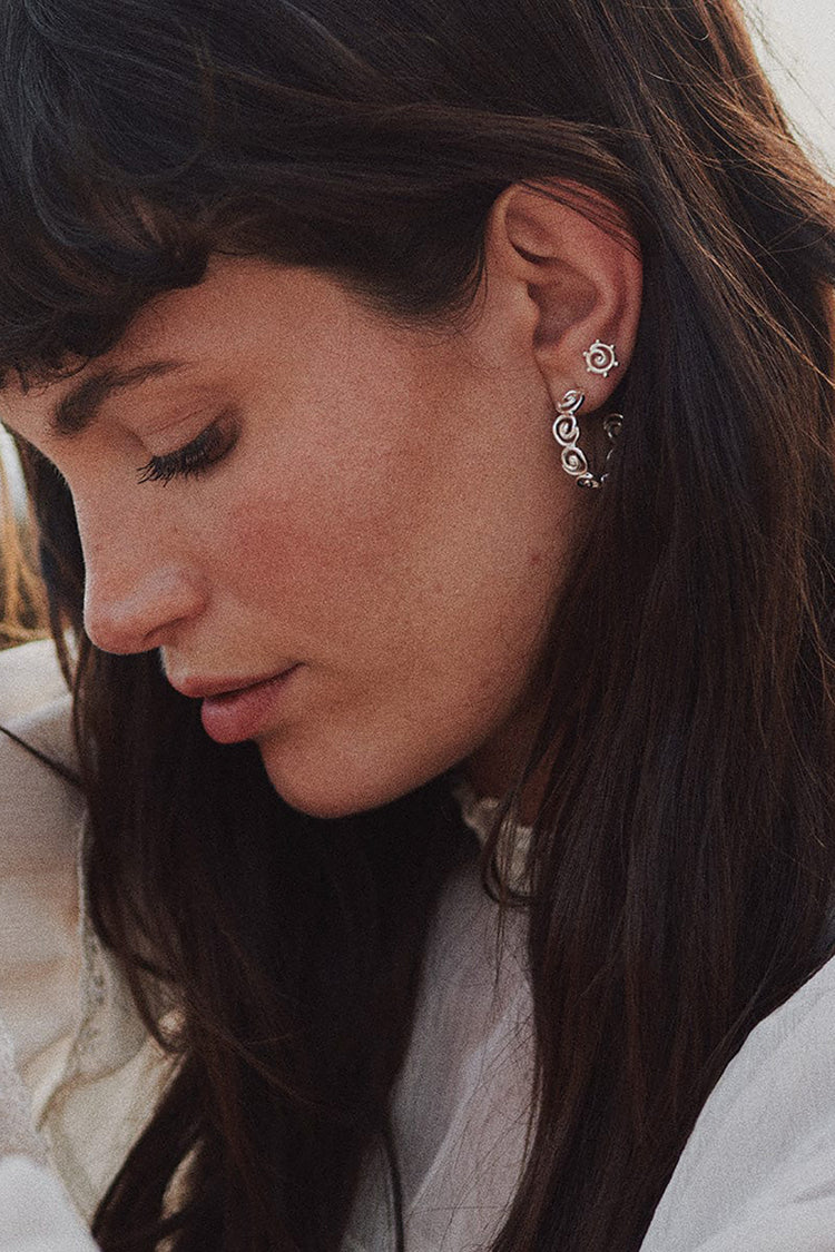 Daisy London Silver Spiral Sun Mini Stud Earrings