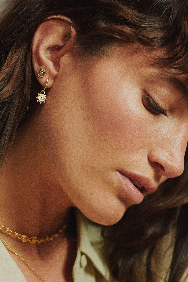 Daisy London Gold Plated Spiral Sun Mini Stud Earrings