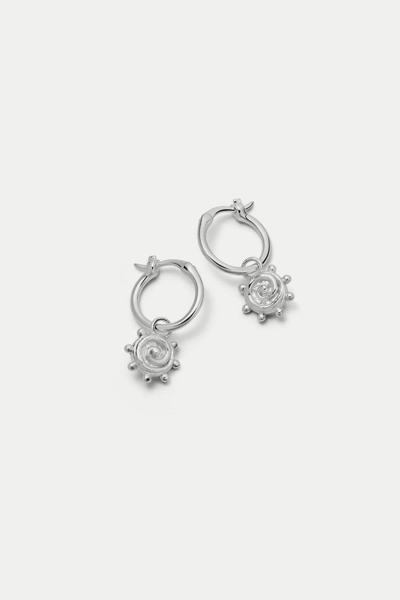 Daisy London Silver Spiral Sun Charm Earrings
