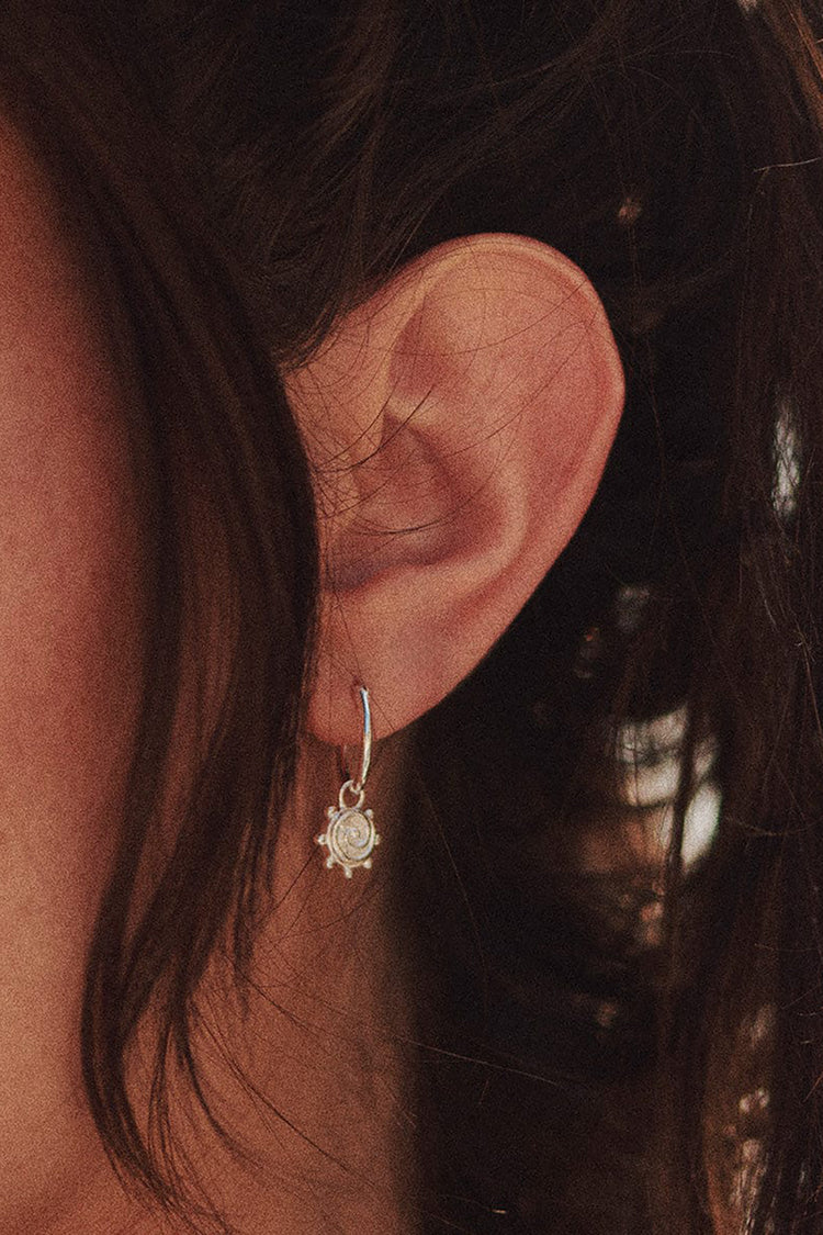 Daisy London Silver Spiral Sun Charm Earrings