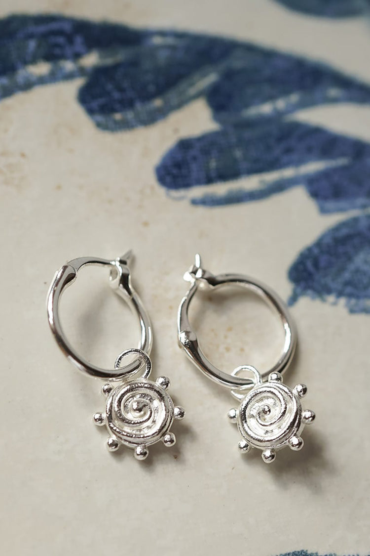 Daisy London Silver Spiral Sun Charm Earrings