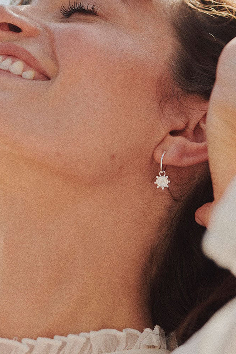 Daisy London Silver Spiral Sun Charm Earrings