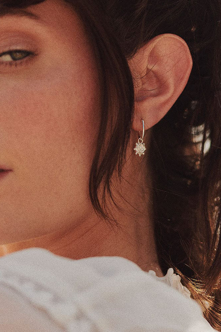 Daisy London Silver Spiral Sun Charm Earrings
