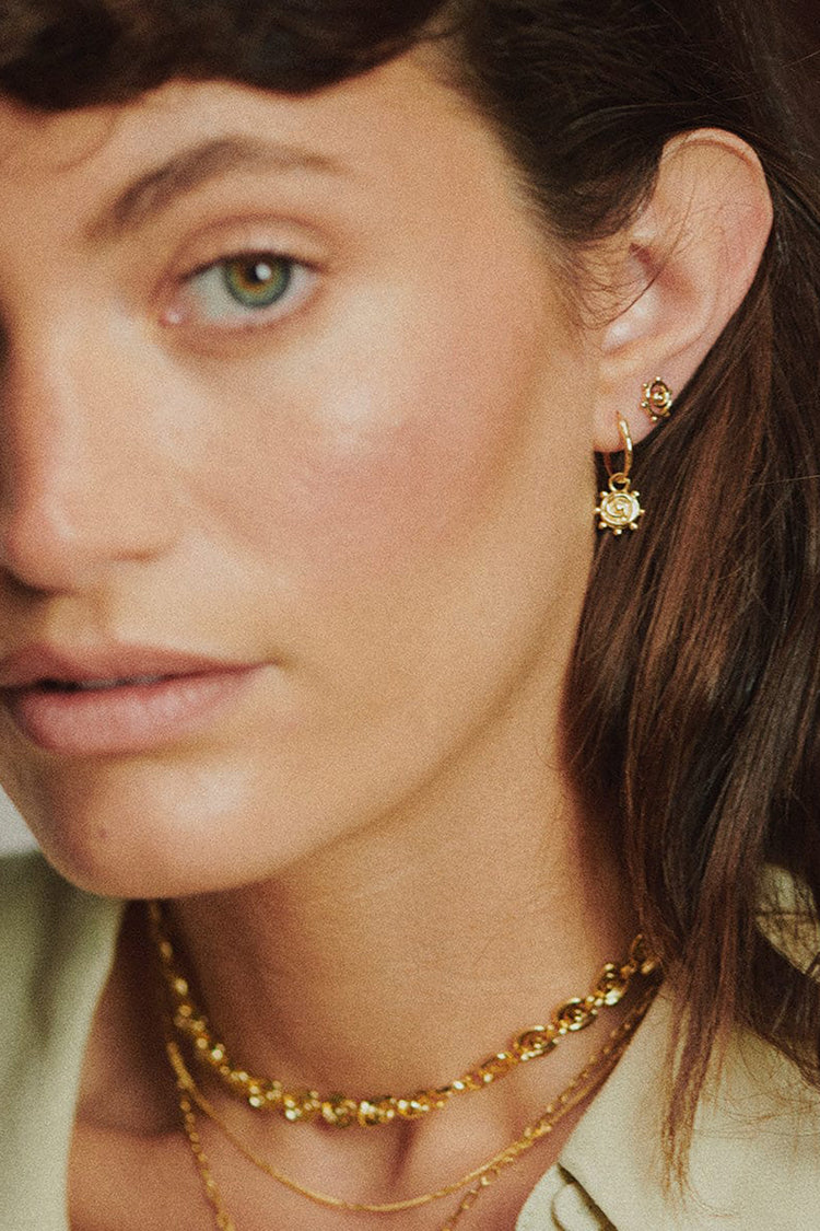 Daisy London Gold Plated Spiral Sun Charm Earrings