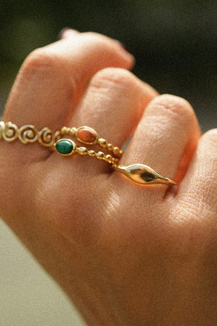 Daisy London Gold Plate Red Coral Healing Stone Bobble Ring