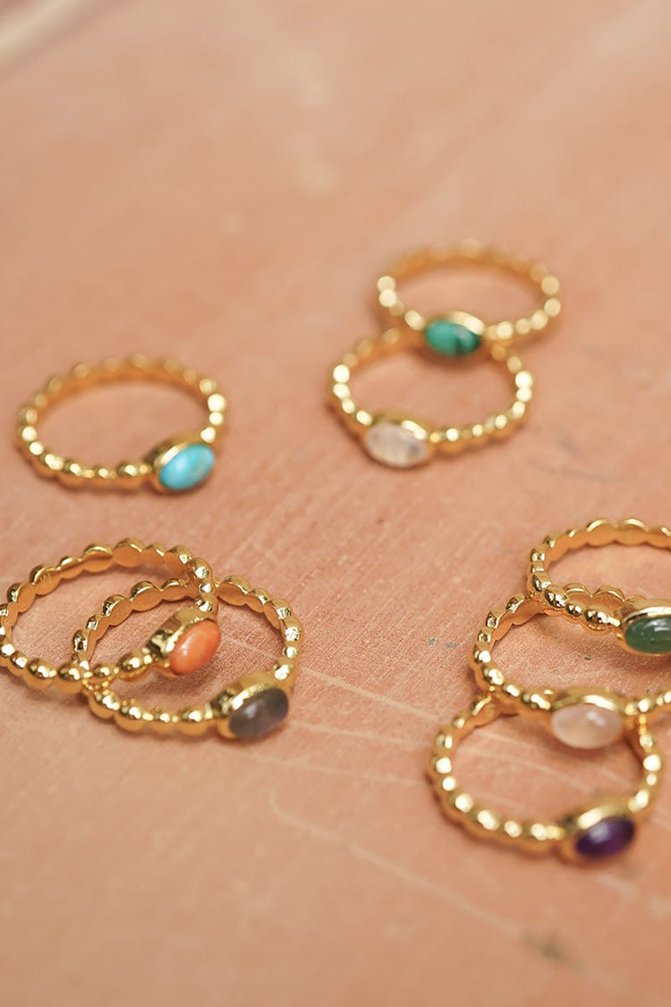 Daisy London Gold Plate Red Coral Healing Stone Bobble Ring