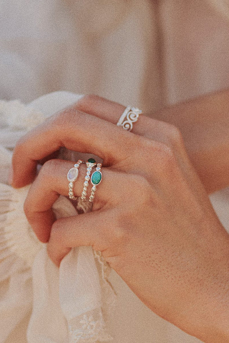 Daisy London Silver Turquoise Healing Stone Bobble Ring