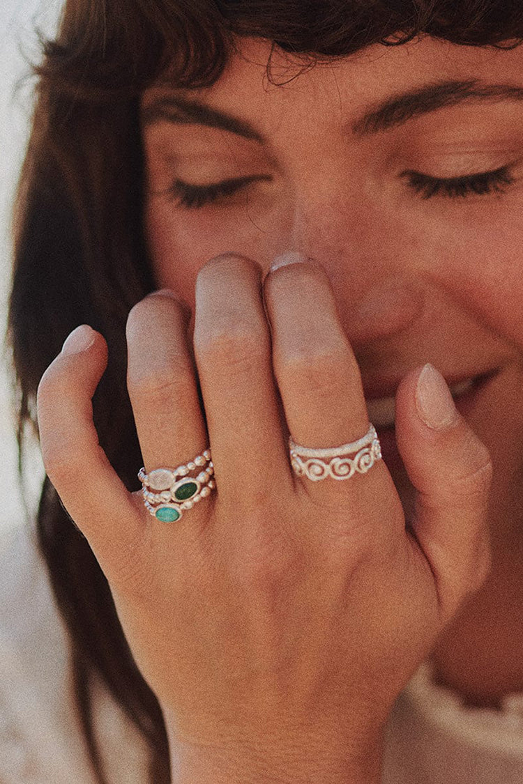 Daisy London Silver Turquoise Healing Stone Bobble Ring