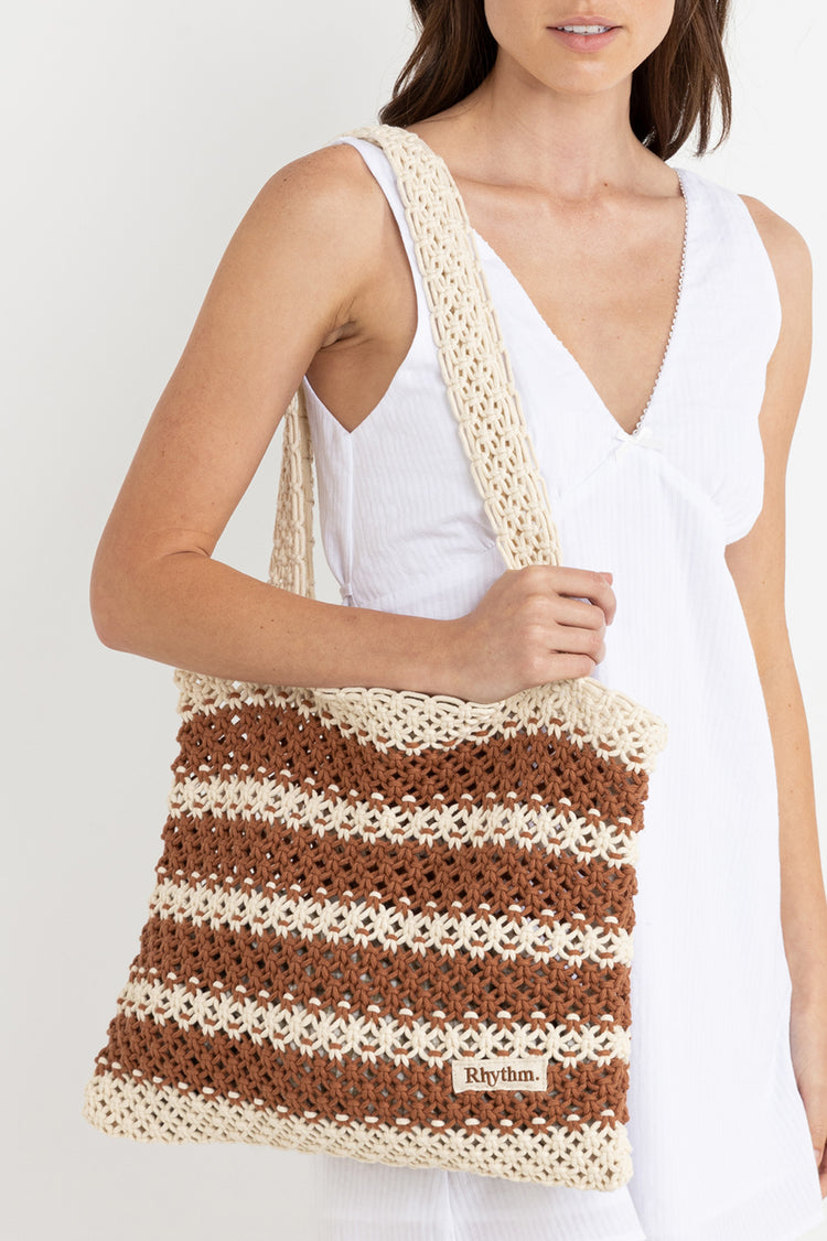 Rhythm Caramel Cove Stripe Crochet Tote Bag