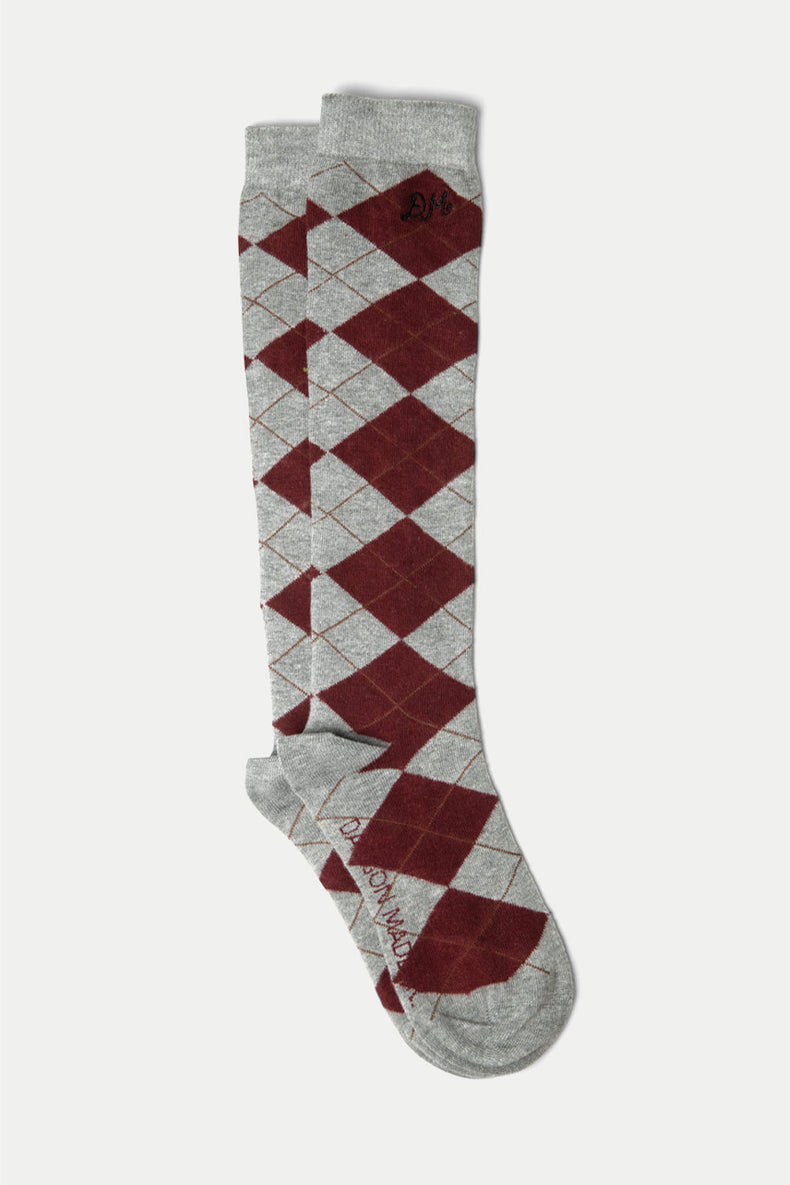 Damson Madder Grey Chocolate Knee Length Argyle Socks