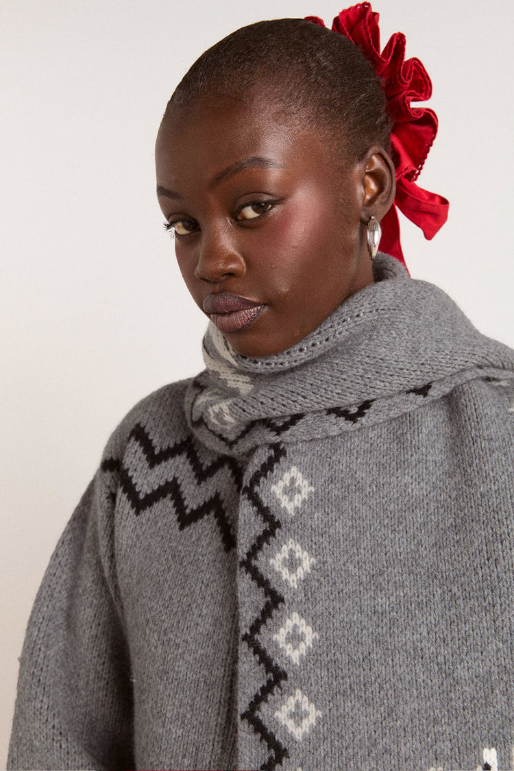 Damson Madder Grey Bunny Intarsia Cecily Scarf