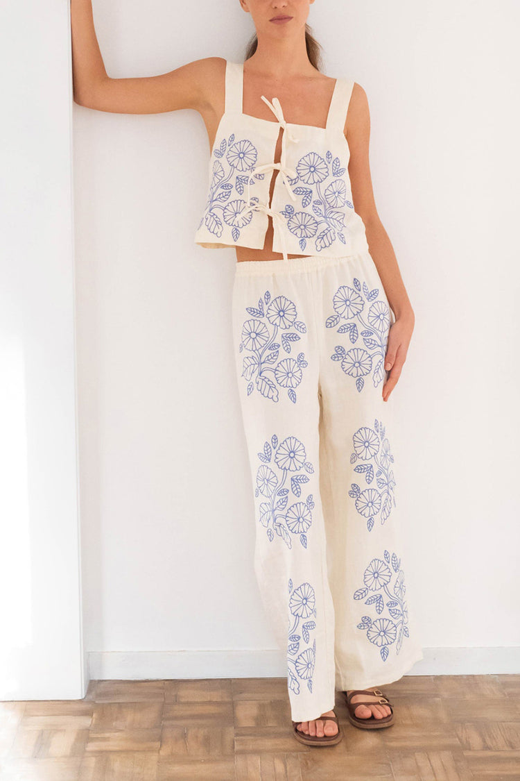 The Tiny Big Sister Light Cream Embroidered Trousers