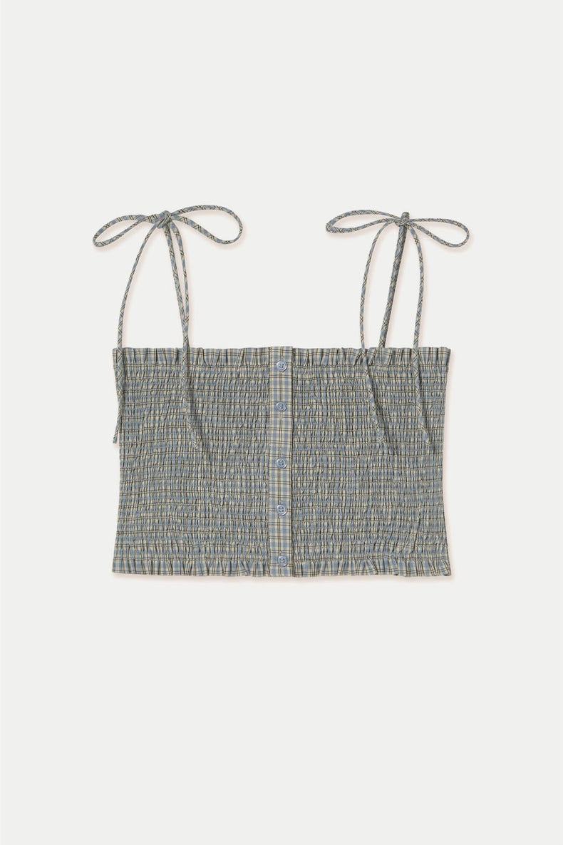 The Tiny Big Sister Dark Vanilla Azure Check Cropped Top