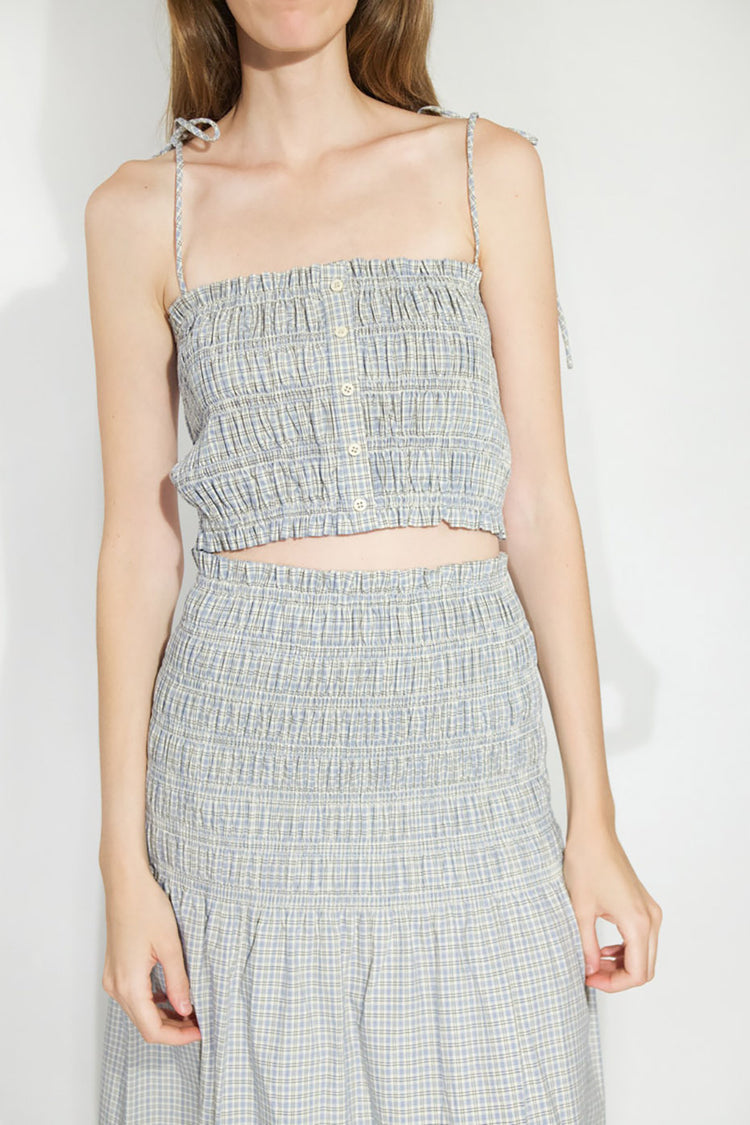 The Tiny Big Sister Dark Vanilla Azure Check Cropped Top