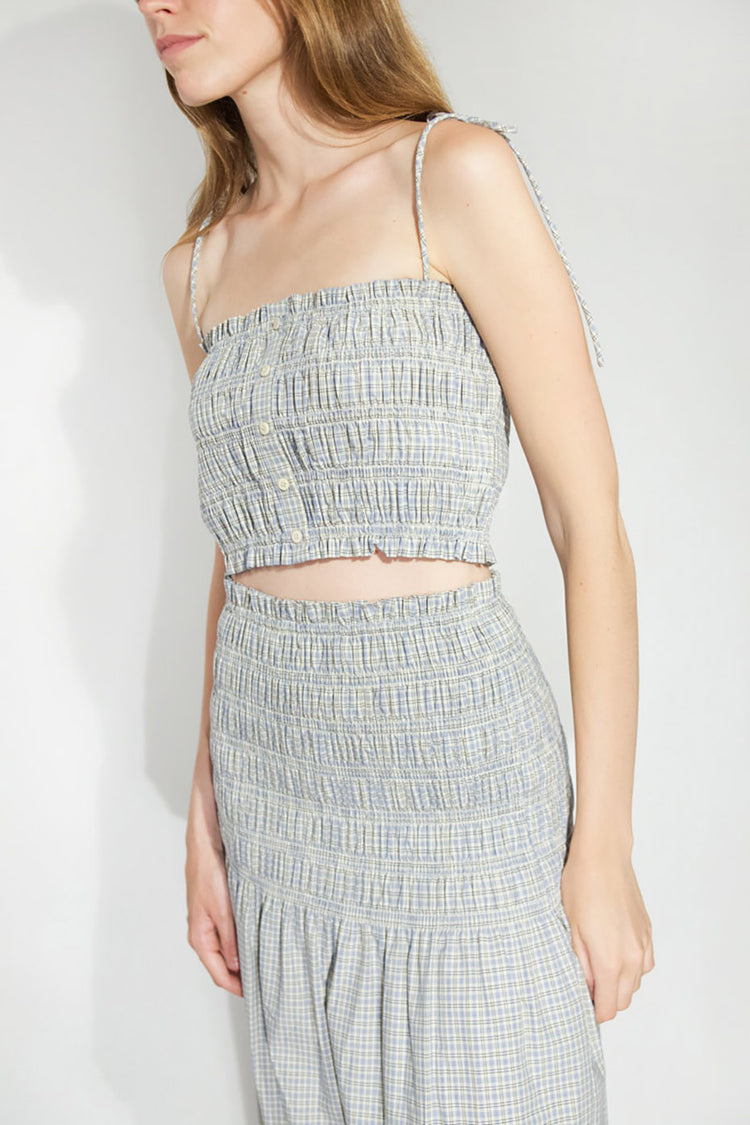 The Tiny Big Sister Dark Vanilla Azure Check Cropped Top