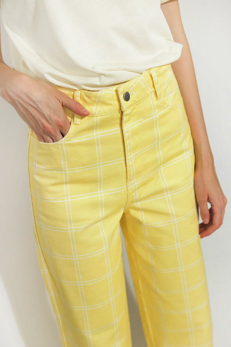 The Tiny Big Sister Mellow Yellow Check Berta Long Denim