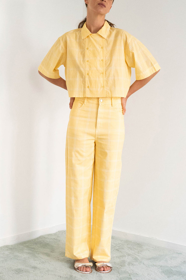 The Tiny Big Sister Mellow Yellow Check Berta Long Denim