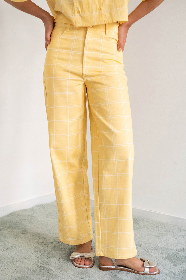 The Tiny Big Sister Mellow Yellow Check Berta Long Denim