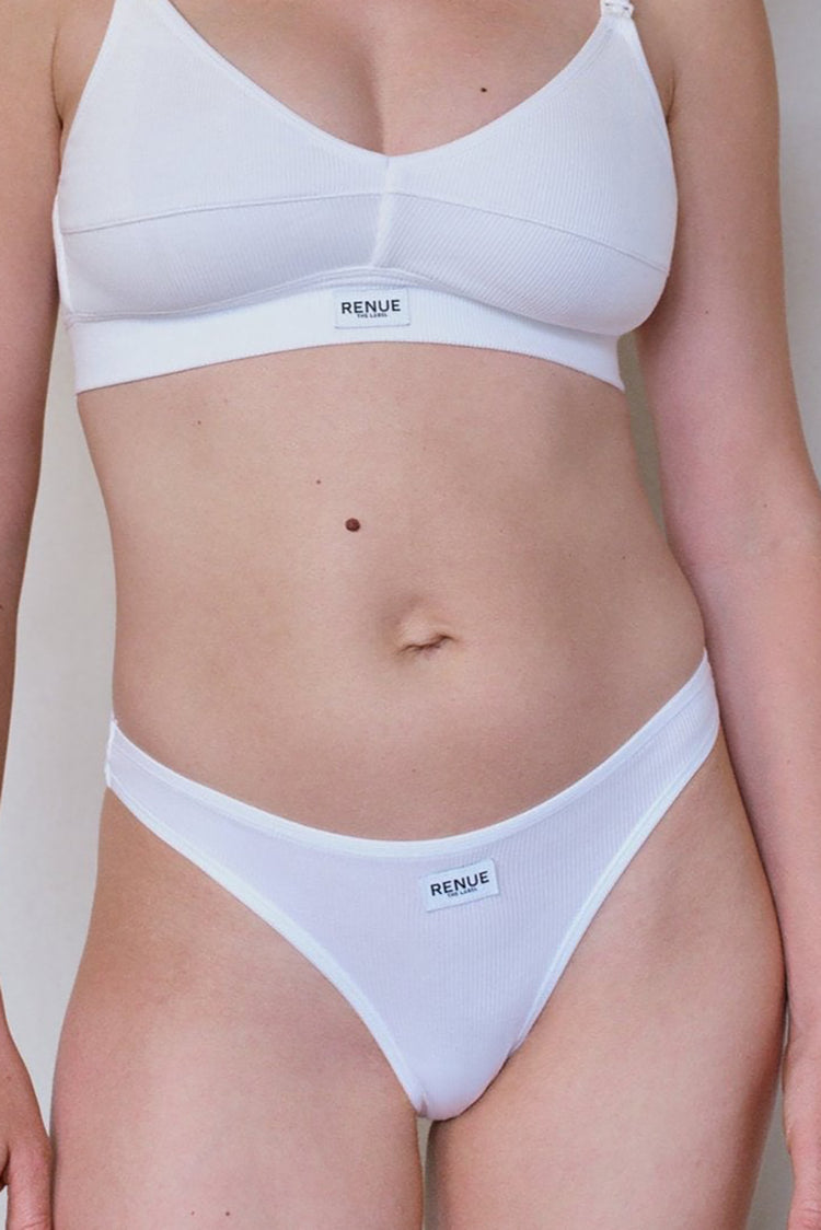 Renue White Ribbed Tencel Thong