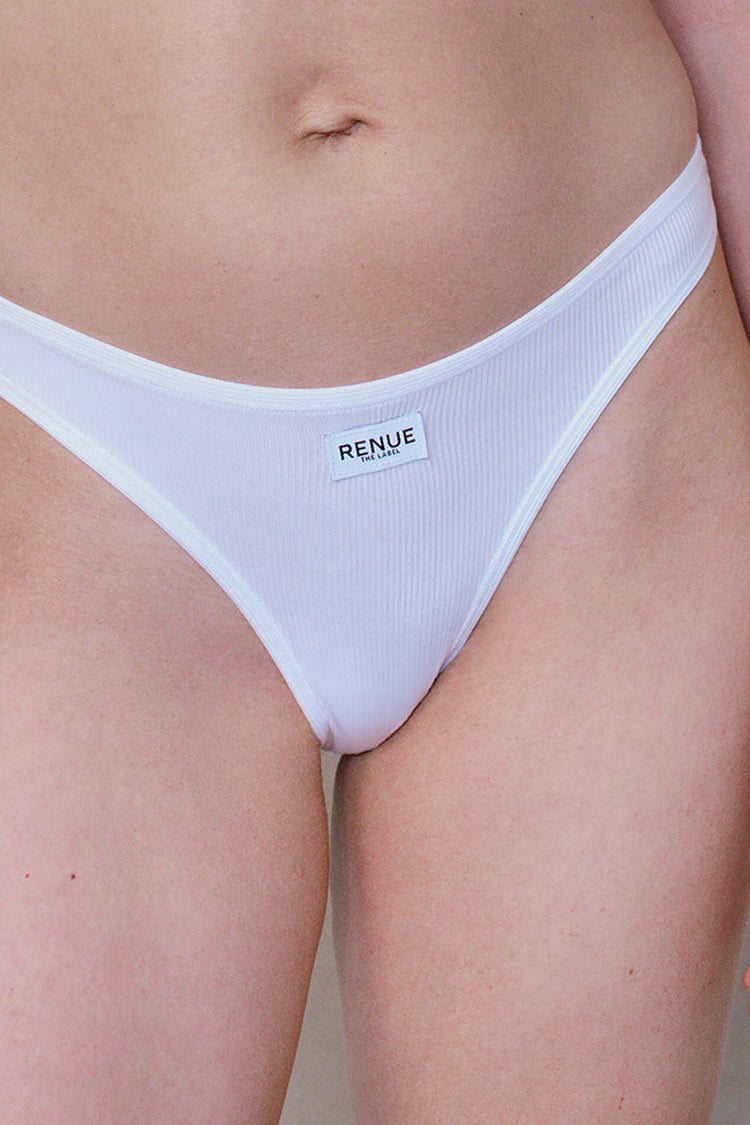 Renue White Ribbed Tencel Thong