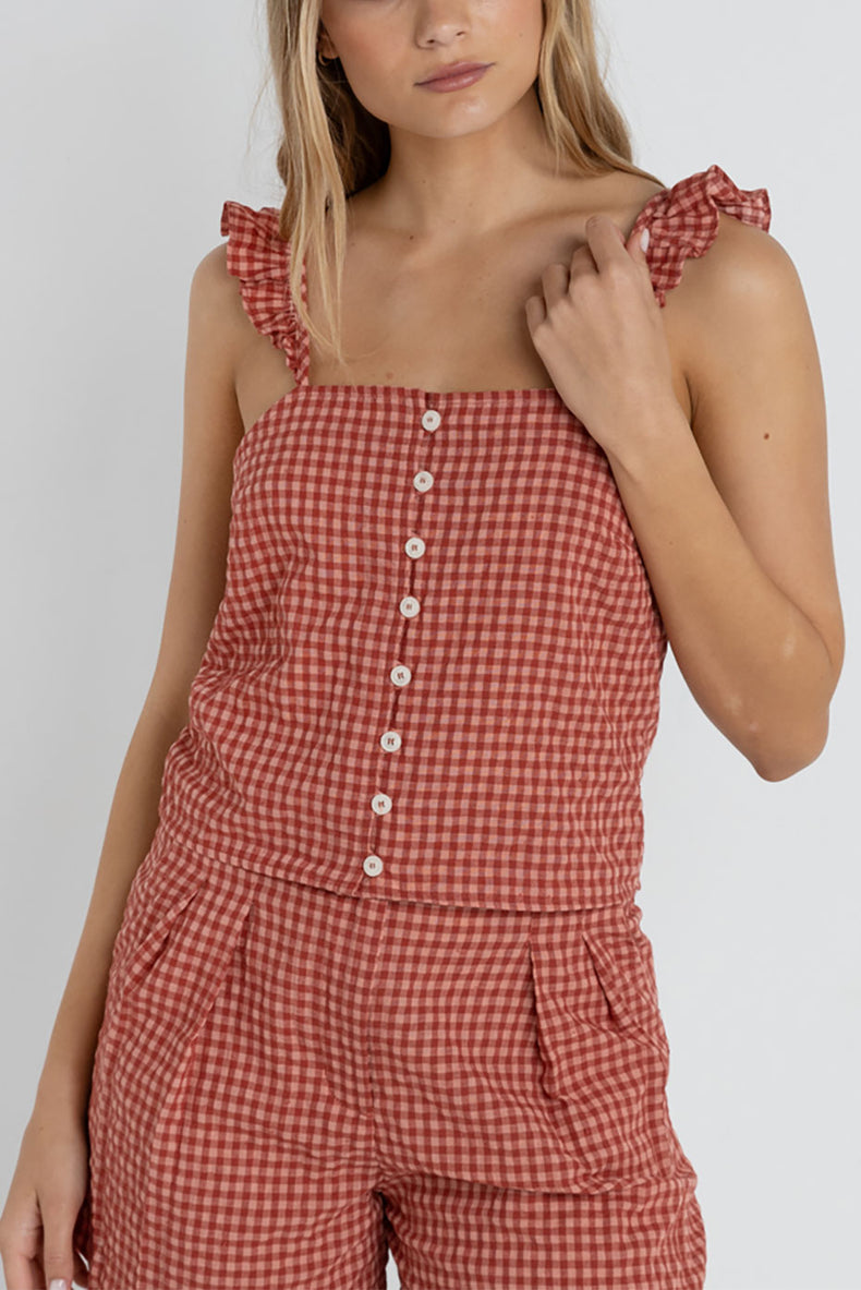 Rhythm Red Lola Check Cami Top