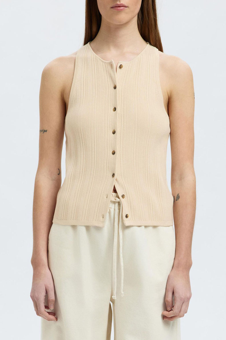 Selected Femme Birch Trixie Knit Button Top