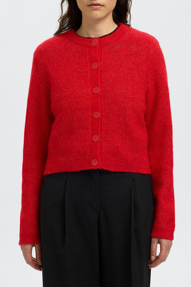 Selected Equestrian Red Sia Ras Knit Cardigan