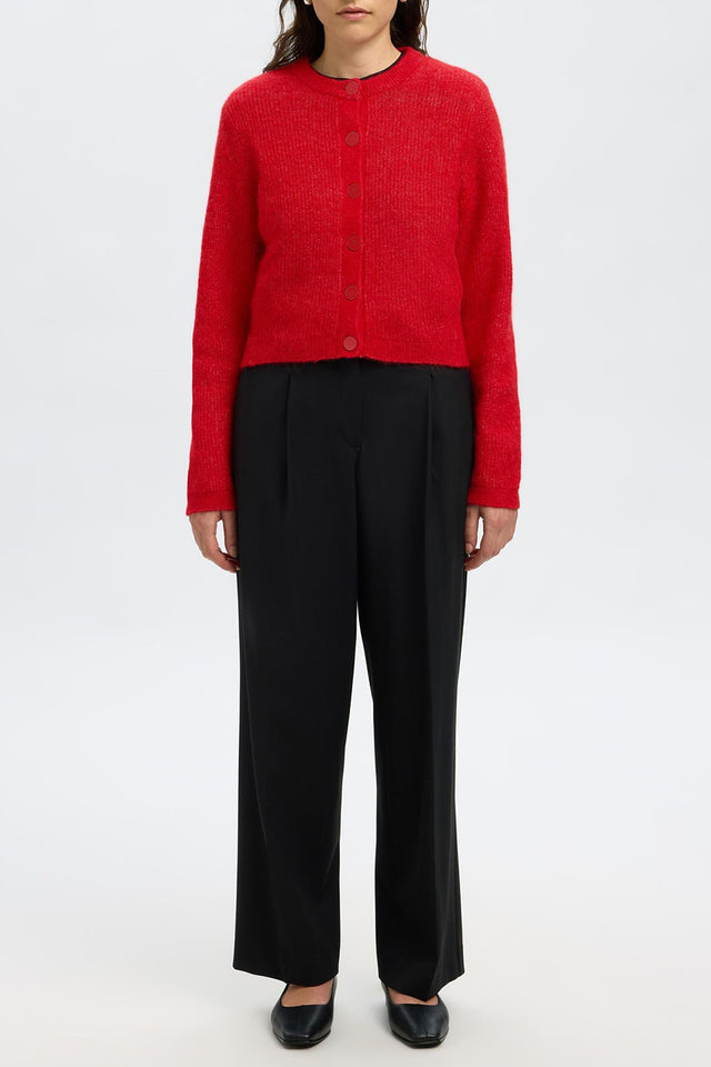Selected Equestrian Red Sia Ras Knit Cardigan