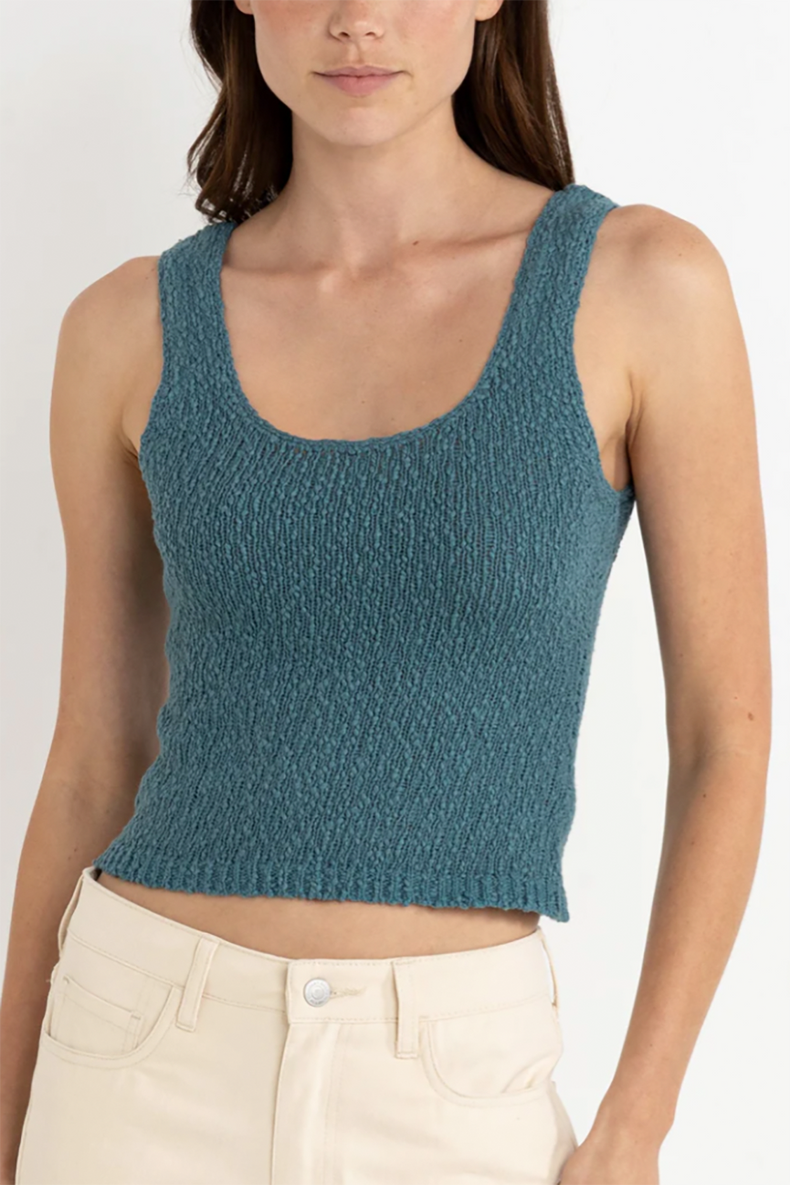 Rhythm Teal Adele Scoop Neck Knit Top