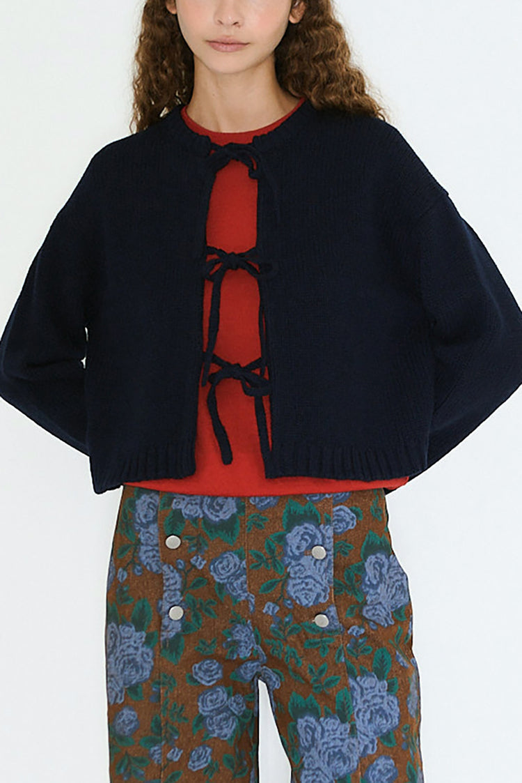 The Tiny Big Sister Navy Tie Detail Cardigan