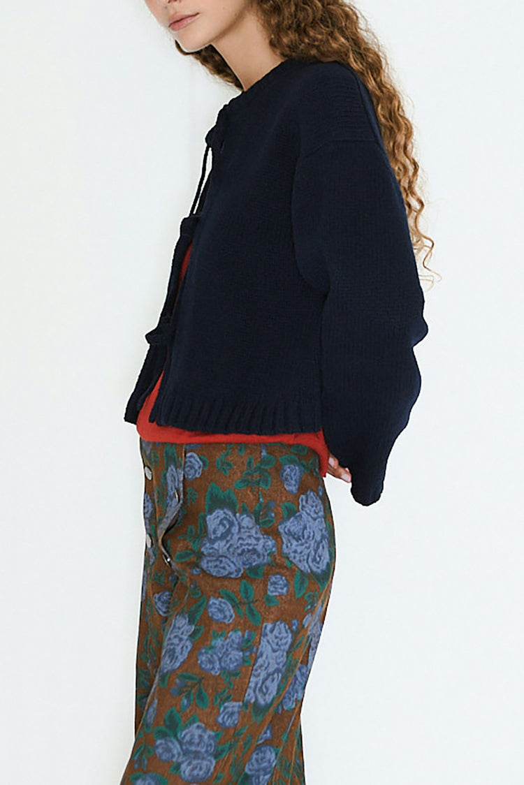 The Tiny Big Sister Navy Tie Detail Cardigan