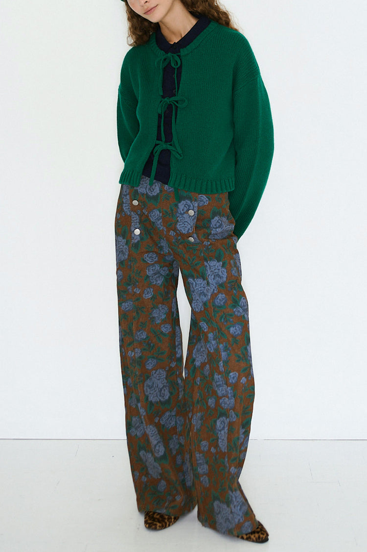 The Tiny Big Sister Dark Green Tie Detail Cardigan