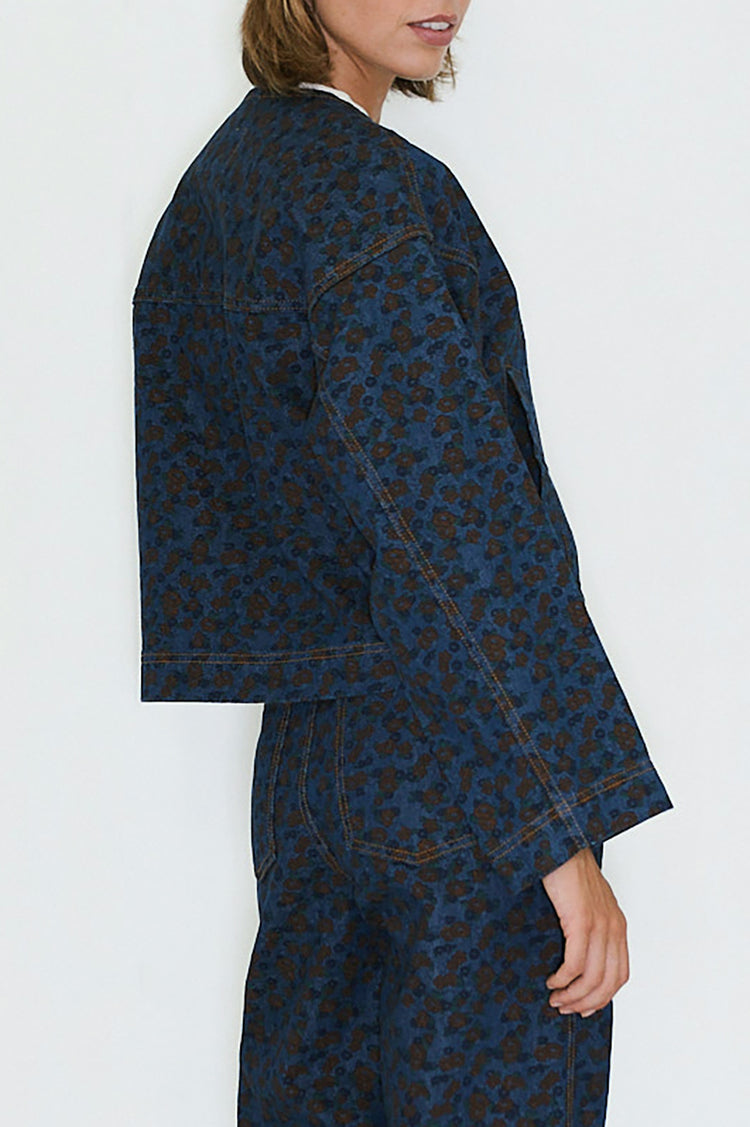 The Tiny Big Sister Deep Indigo Flowers Cropped Jacket