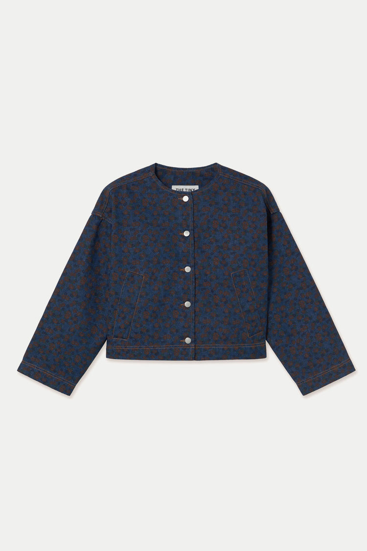 The Tiny Big Sister Deep Indigo Flowers Cropped Jacket