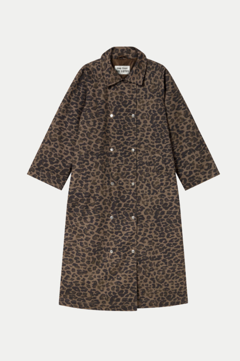 The Tiny Big Sister Mocha Animal Print Trench Coat