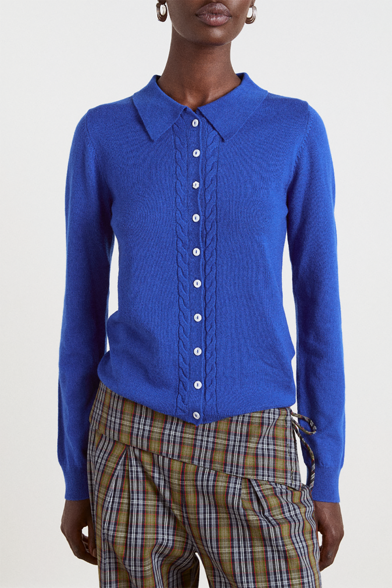 Damson Madder Blue Voula Wool & Cashmere Blend Cardigan
