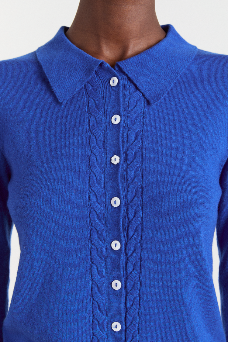 Damson Madder Blue Voula Wool & Cashmere Blend Cardigan