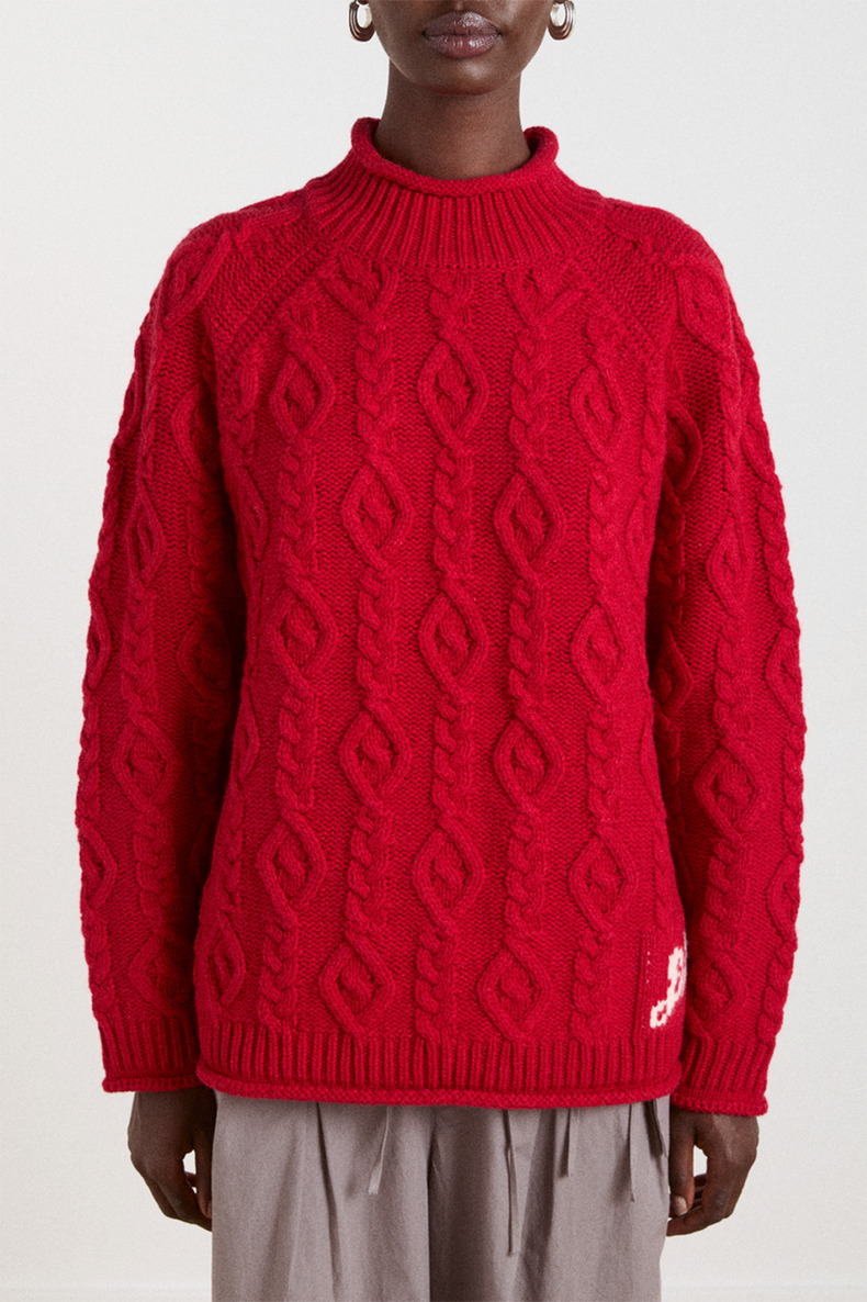 Damson Madder Red Ffion Stitch Interest Wool Jumper