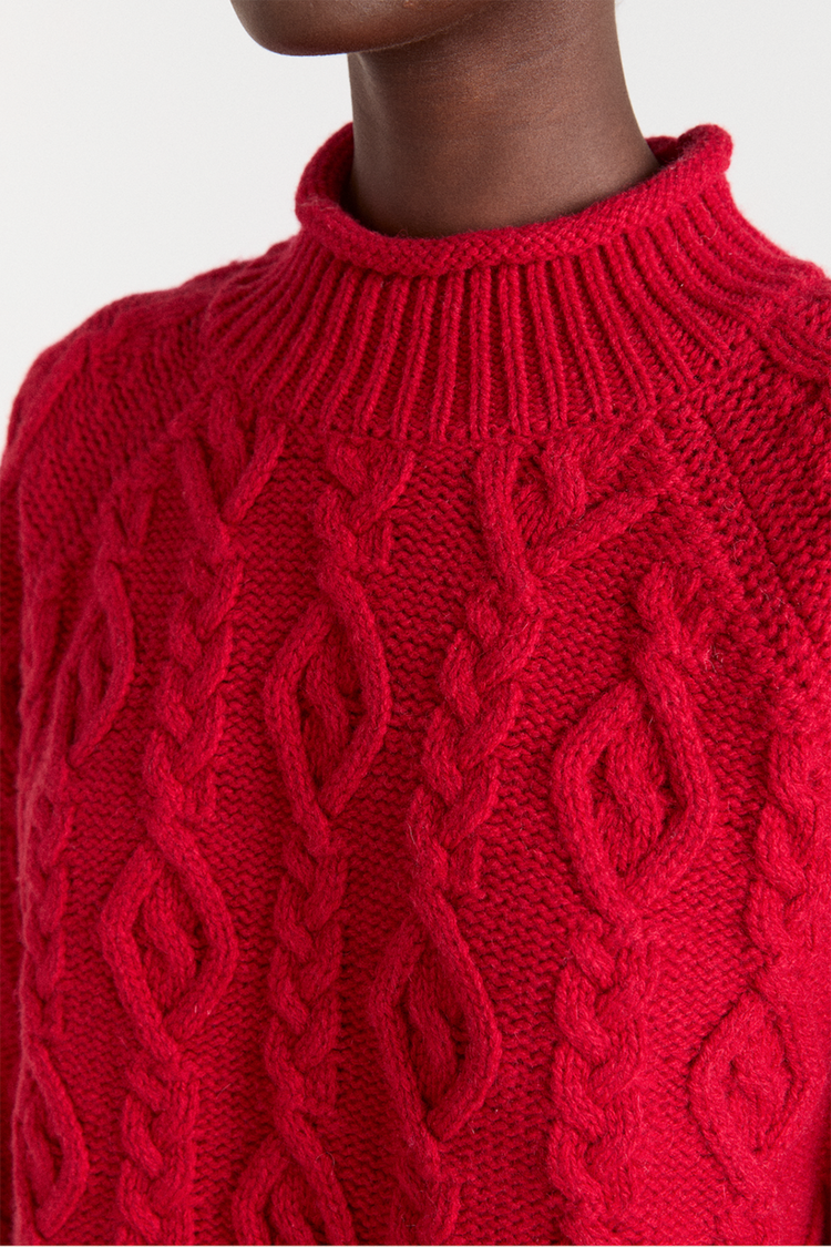 Damson Madder Red Ffion Stitch Interest Wool Jumper
