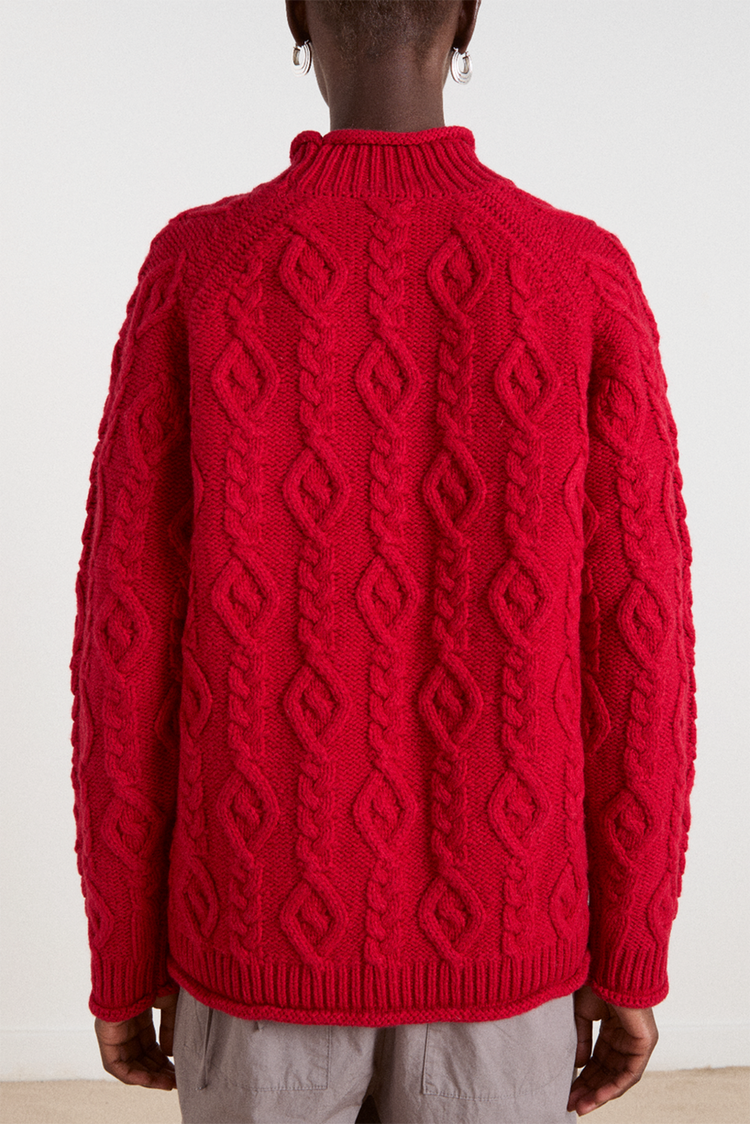 Damson Madder Red Ffion Stitch Interest Wool Jumper