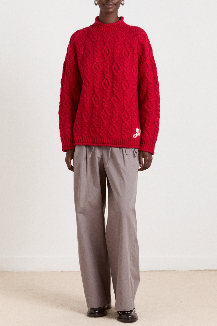 Damson Madder Red Ffion Stitch Interest Wool Jumper
