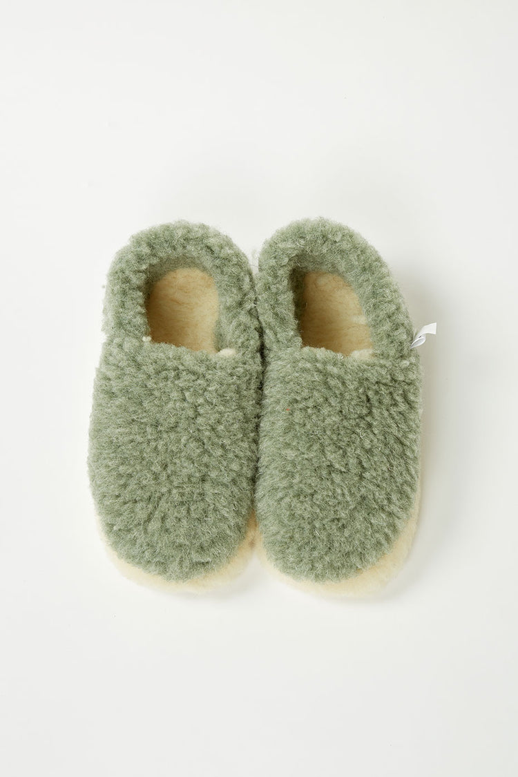 Yoko Wool Siberian Green Slippers Womens