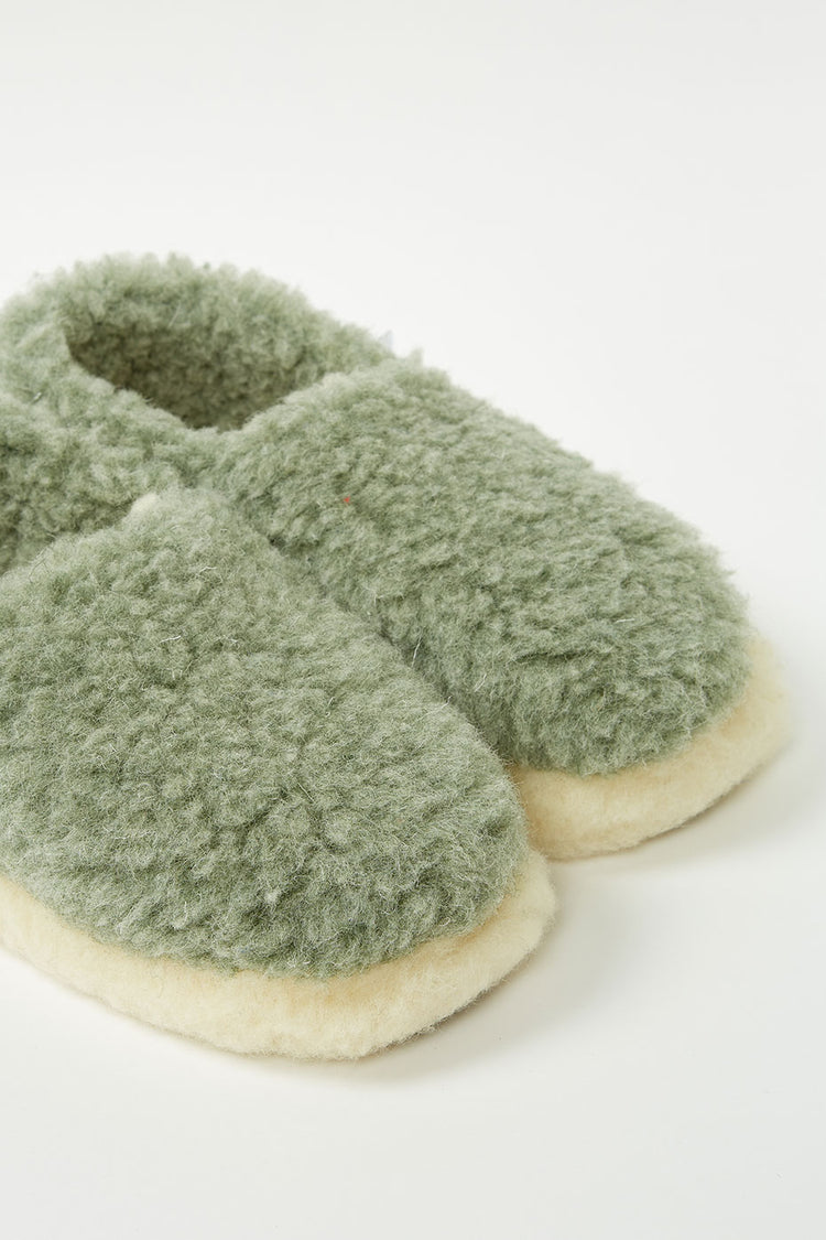 Yoko Wool Siberian Green Slippers Womens