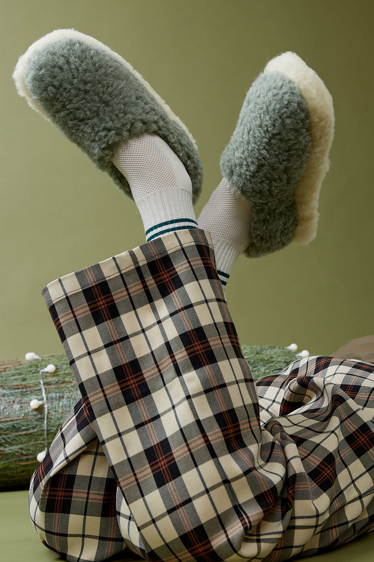 Yoko Wool Siberian Green Slippers Womens