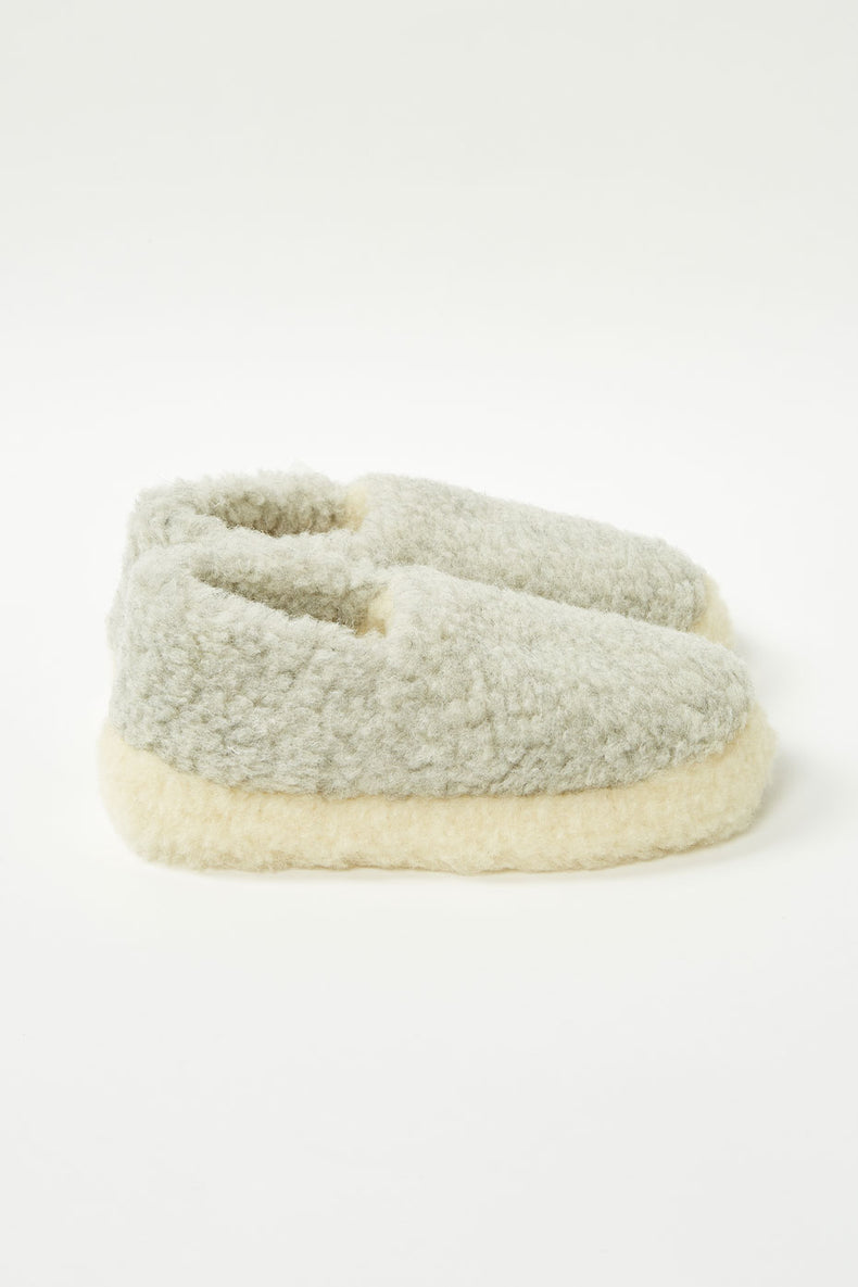 Yoko Wool Siberian Light Grey Slippers Womens