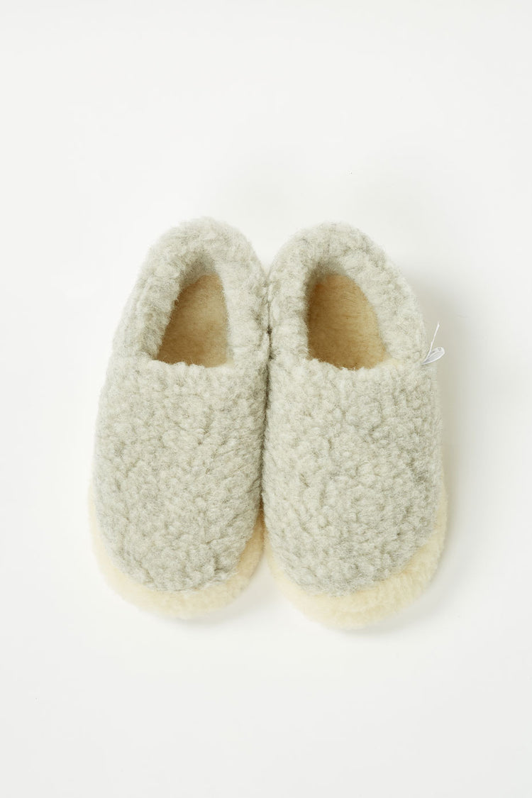 Yoko Wool Siberian Light Grey Slippers Womens