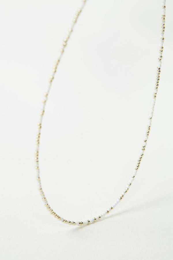 White & Light Gold Beaded Necklace