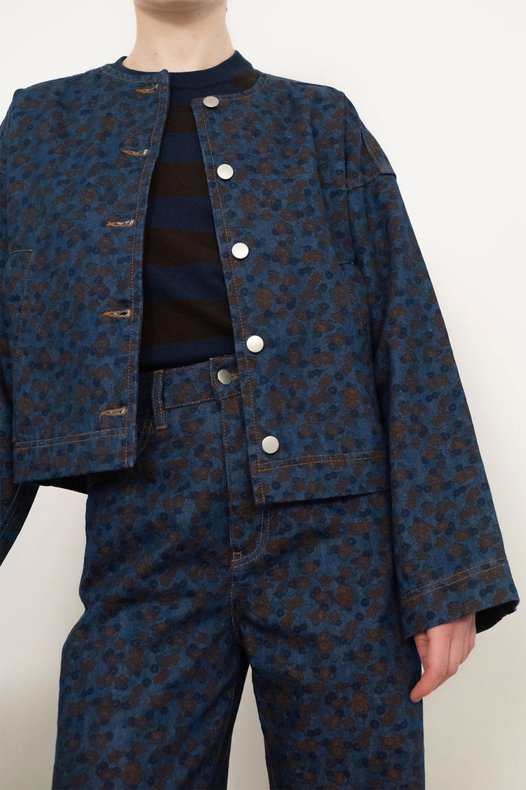 The Tiny Big Sister Deep Indigo Flowers Cropped Jacket 