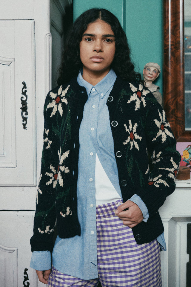 Navy Flower Cardigan